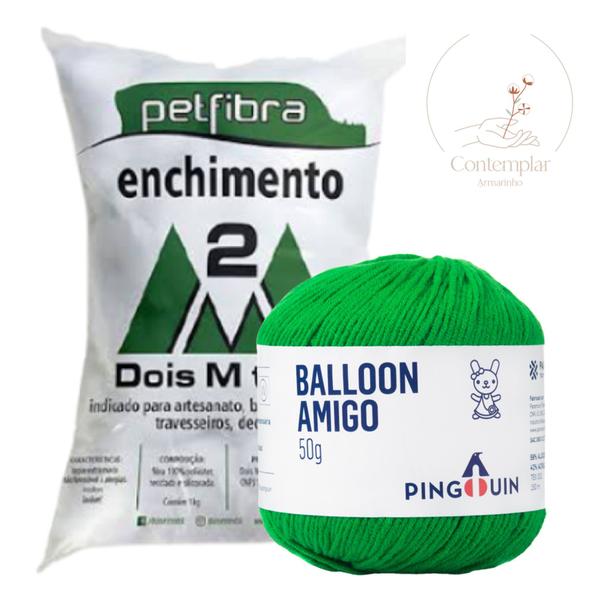 Imagem de Kit 1 Fio Balloon Amigo - Pingouin + 100 g Enchimento fibra siliconada PET FIBRA - Dois M Têxtil