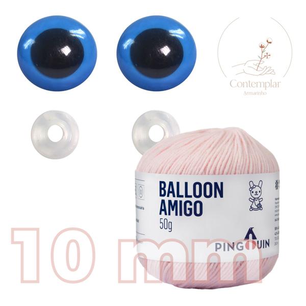 Imagem de Kit 1 Fio Balloon Amigo - Pingouin + Olhos azuis com trava de segurança 10 mm - Círculo