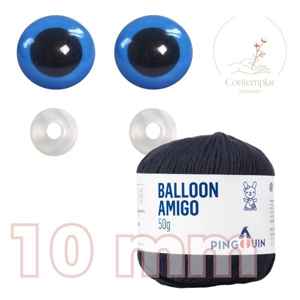 Imagem de Kit 1 Fio Balloon Amigo - Pingouin + Olhos azuis com trava de segurança 10 mm - Círculo