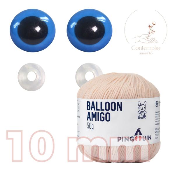 Imagem de Kit 1 Fio Balloon Amigo - Pingouin + Olhos azuis com trava de segurança 10 mm - Círculo