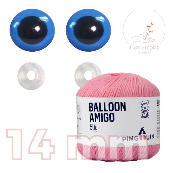 Imagem de Kit 1 Fio Balloon Amigo - Pingouin + Olhos azuis com trava de segurança 14 mm - Círculo