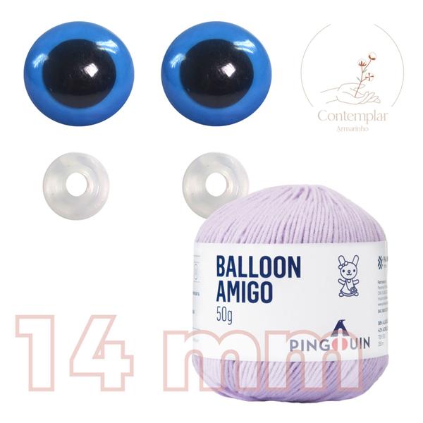 Imagem de Kit 1 Fio Balloon Amigo - Pingouin + Olhos azuis com trava de segurança 14 mm - Círculo