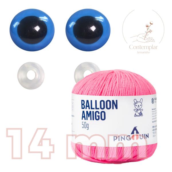 Imagem de Kit 1 Fio Balloon Amigo - Pingouin + Olhos azuis com trava de segurança 14 mm - Círculo