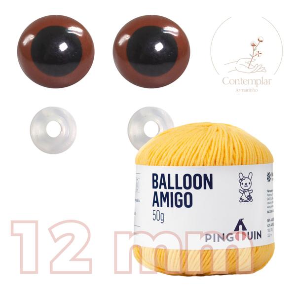 Imagem de Kit 1 Fio Balloon Amigo - Pingouin + Olhos castanhos com trava de segurança 12 mm - Círculo