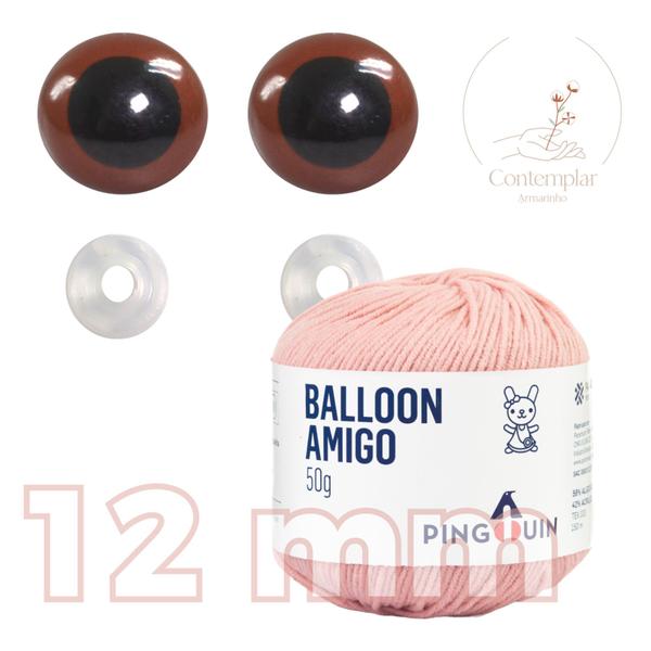 Imagem de Kit 1 Fio Balloon Amigo - Pingouin + Olhos castanhos com trava de segurança 12 mm - Círculo