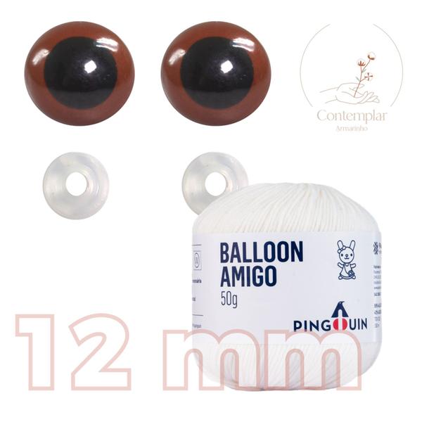 Imagem de Kit 1 Fio Balloon Amigo - Pingouin + Olhos castanhos com trava de segurança 12 mm - Círculo