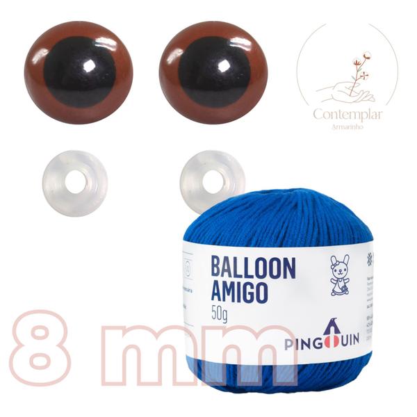 Kit 1 Fio Balloon Amigo - Pingouin + Olhos castanhos com trava de segurança 8 mm - Círculo Imagem de Kit 1 Fio Balloon Amigo - Pingouin + Olhos castanhos com trava de segurança 8 mm - Círculo