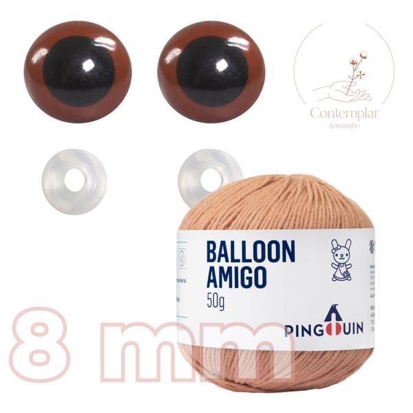 Imagem de Kit 1 Fio Balloon Amigo - Pingouin + Olhos castanhos com trava de segurança 8 mm - Círculo