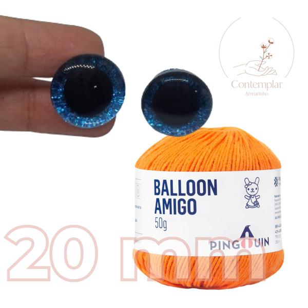 Kit 1 Fio Balloon Amigo - Pingouin + Olhos com glitter azul 20 mm Imagem de Kit 1 Fio Balloon Amigo - Pingouin + Olhos com glitter azul 20 mm