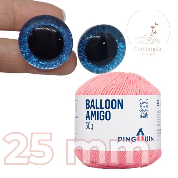 Kit 1 Fio Balloon Amigo - Pingouin + Olhos com glitter azul 25 mm Imagem de Kit 1 Fio Balloon Amigo - Pingouin + Olhos com glitter azul 25 mm