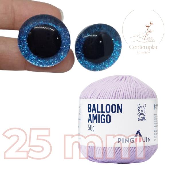 Imagem de Kit 1 Fio Balloon Amigo - Pingouin + Olhos com glitter azul 25 mm