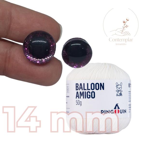 Imagem de Kit 1 Fio Balloon Amigo - Pingouin + Olhos com glitter rosa 14 mm