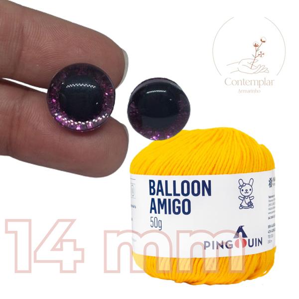 Imagem de Kit 1 Fio Balloon Amigo - Pingouin + Olhos com glitter rosa 14 mm