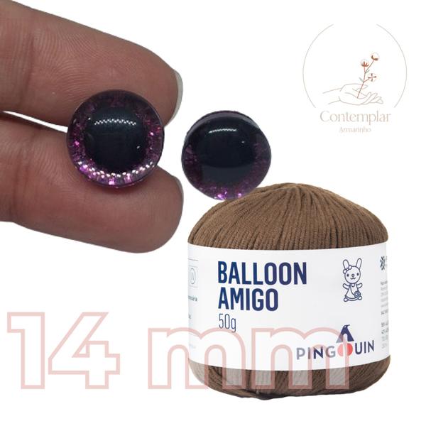 Imagem de Kit 1 Fio Balloon Amigo - Pingouin + Olhos com glitter rosa 14 mm