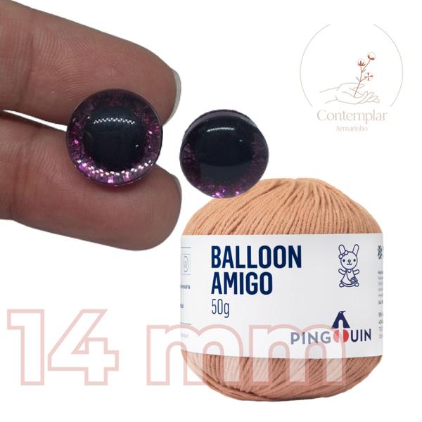 Imagem de Kit 1 Fio Balloon Amigo - Pingouin + Olhos com glitter rosa 14 mm