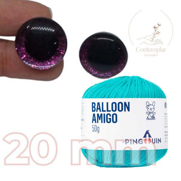 Imagem de Kit 1 Fio Balloon Amigo - Pingouin + Olhos com glitter rosa 20 mm