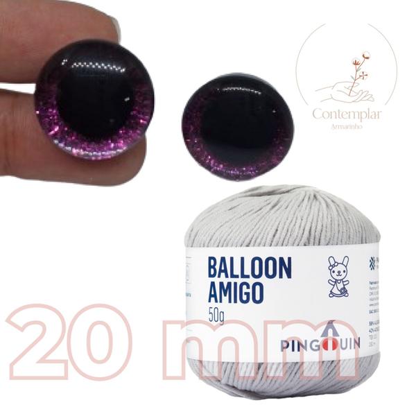 Imagem de Kit 1 Fio Balloon Amigo - Pingouin + Olhos com glitter rosa 20 mm