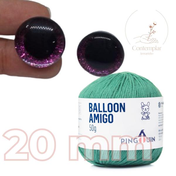 Imagem de Kit 1 Fio Balloon Amigo - Pingouin + Olhos com glitter rosa 20 mm