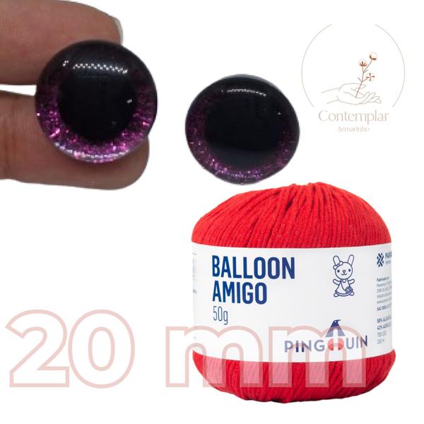 Imagem de Kit 1 Fio Balloon Amigo - Pingouin + Olhos com glitter rosa 20 mm