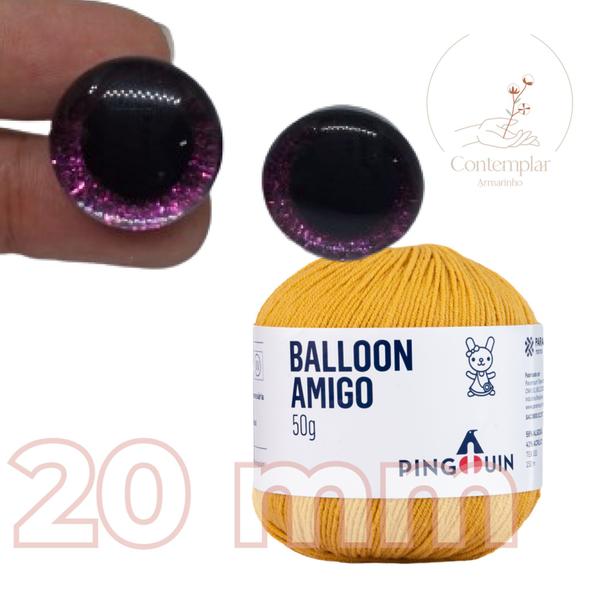 Imagem de Kit 1 Fio Balloon Amigo - Pingouin + Olhos com glitter rosa 20 mm