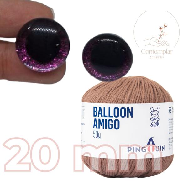 Imagem de Kit 1 Fio Balloon Amigo - Pingouin + Olhos com glitter rosa 20 mm