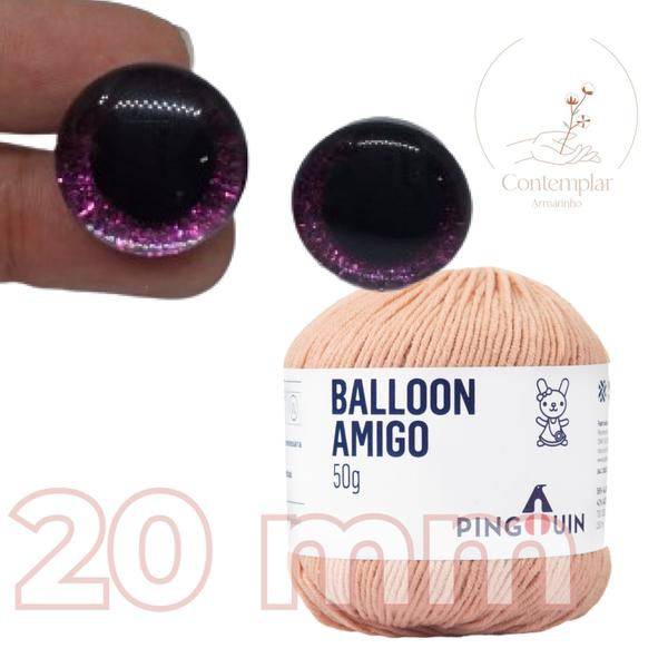 Imagem de Kit 1 Fio Balloon Amigo - Pingouin + Olhos com glitter rosa 20 mm