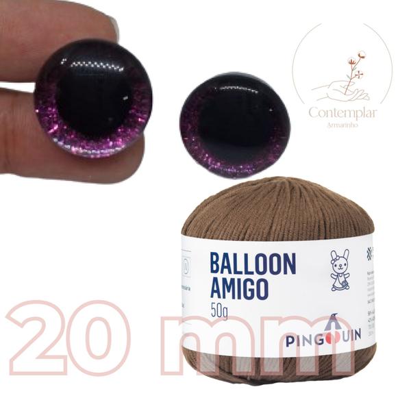 Imagem de Kit 1 Fio Balloon Amigo - Pingouin + Olhos com glitter rosa 20 mm