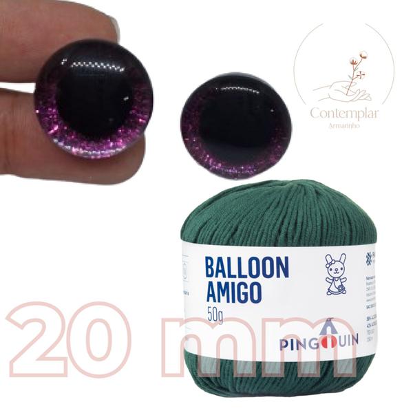 Imagem de Kit 1 Fio Balloon Amigo - Pingouin + Olhos com glitter rosa 20 mm