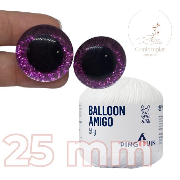 Imagem de Kit 1 Fio Balloon Amigo - Pingouin + Olhos com glitter rosa 25 mm