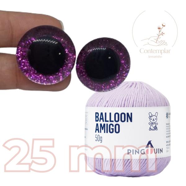 Imagem de Kit 1 Fio Balloon Amigo - Pingouin + Olhos com glitter rosa 25 mm