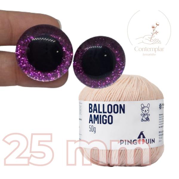 Imagem de Kit 1 Fio Balloon Amigo - Pingouin + Olhos com glitter rosa 25 mm