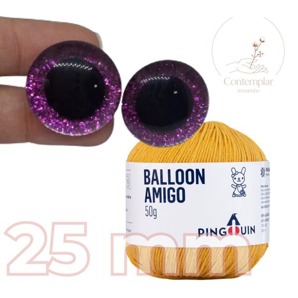 Imagem de Kit 1 Fio Balloon Amigo - Pingouin + Olhos com glitter rosa 25 mm