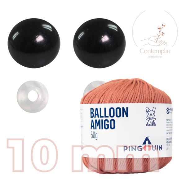 Imagem de Kit 1 Fio Balloon Amigo - Pingouin + Olhos pretos com trava de segurança 10 mm - Círculo