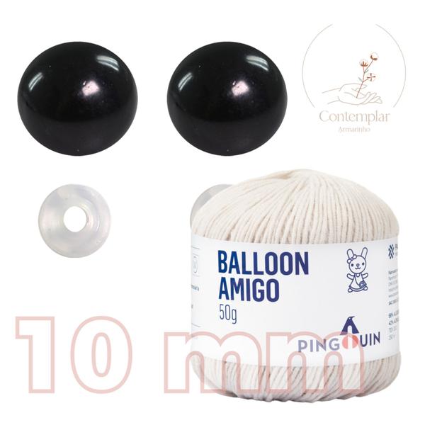 Imagem de Kit 1 Fio Balloon Amigo - Pingouin + Olhos pretos com trava de segurança 10 mm - Círculo