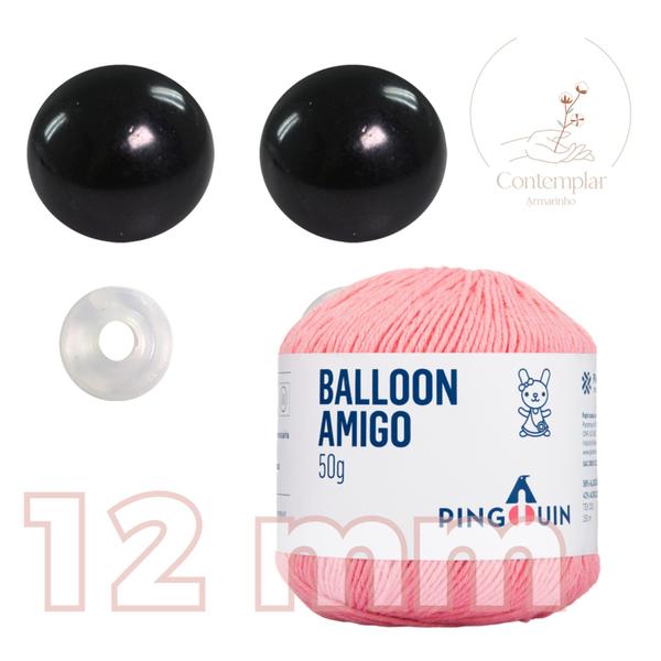 Imagem de Kit 1 Fio Balloon Amigo - Pingouin + Olhos pretos com trava de segurança 12 mm - Círculo