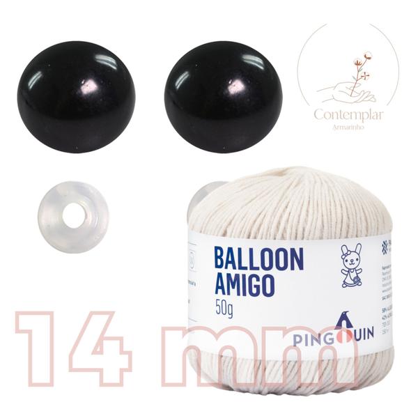 Imagem de Kit 1 Fio Balloon Amigo - Pingouin + Olhos pretos com trava de segurança 14 mm - Círculo