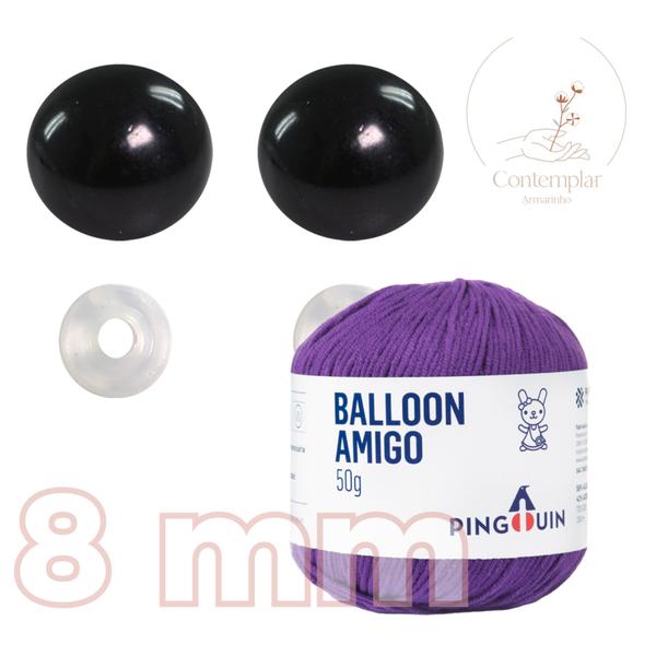 Imagem de Kit 1 Fio Balloon Amigo - Pingouin + Olhos pretos com trava de segurança 8 mm - Círculo