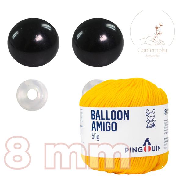 Imagem de Kit 1 Fio Balloon Amigo - Pingouin + Olhos pretos com trava de segurança 8 mm - Círculo