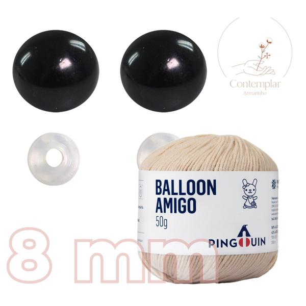 Imagem de Kit 1 Fio Balloon Amigo - Pingouin + Olhos pretos com trava de segurança 8 mm - Círculo