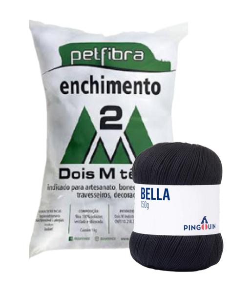 Imagem de Kit 1 Fio Bella - Pingouin + 100 g Enchimento fibra siliconada PET FIBRA - Dois M Têxtil