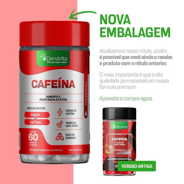 Imagem de Kit 1 Frasco de Coenzima Q10, Ômega 3, Vitamina E, 3x1 60 Caps+ 1 Frasco de  Cafeína, Guaraná, Café Verde 3x1, 60 Caps - Denavita