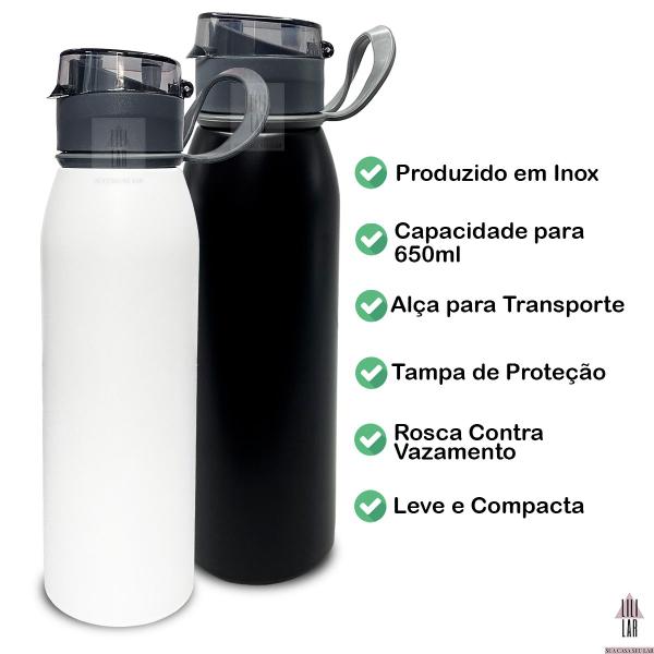 Imagem de Kit 1 Garrafa Squeeze Inox 650ml Água + 1 Toalha Fitness 29x70cm 100% Algodão