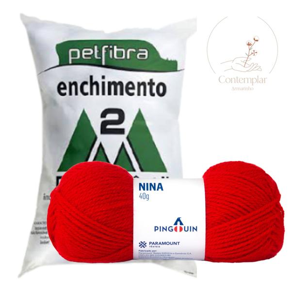 Imagem de Kit 1 Lã Nina - Pingouin + 100 g Enchimento fibra siliconada PET FIBRA - Dois M Têxtil