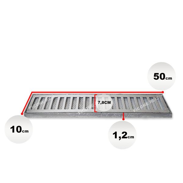 Imagem de Kit 1 metro Grelha Pluvial 10X50 Alumínio Com Aro E Tela Anti Escorpião ( 2 peças 10x50)