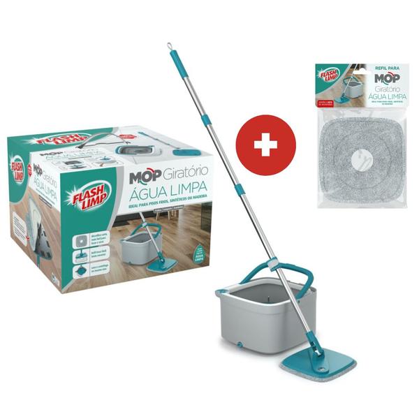 Imagem de Kit 1 Mop Agua Limpa Giratório Flash Limp MOP0648 + 1 Refil Extra RMOP0648