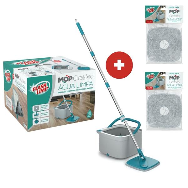 Imagem de Kit 1 Mop Agua Limpa Giratório Flash Limp MOP0648 + 2 Refil Extra RMOP0648