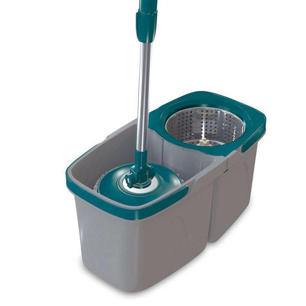 Imagem de Kit 1 Mop Duas Aguas Fit Esfregão Microfibra Cesto Inox Flash Limp MOP7504 + 1 Refil RMOP5011