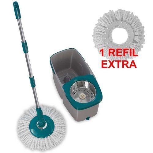 Imagem de Kit 1 Mop Duas Aguas Fit Esfregão Microfibra Cesto Inox Flash Limp MOP7504 + 1 Refil RMOP5011