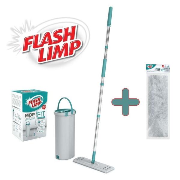 Imagem de Kit 1 Mop Lava e Seca FIT Limpador Esfregão MOP6088 + 1 Refil Microfibra P/ Pisos RMOP6088 Flash Limp