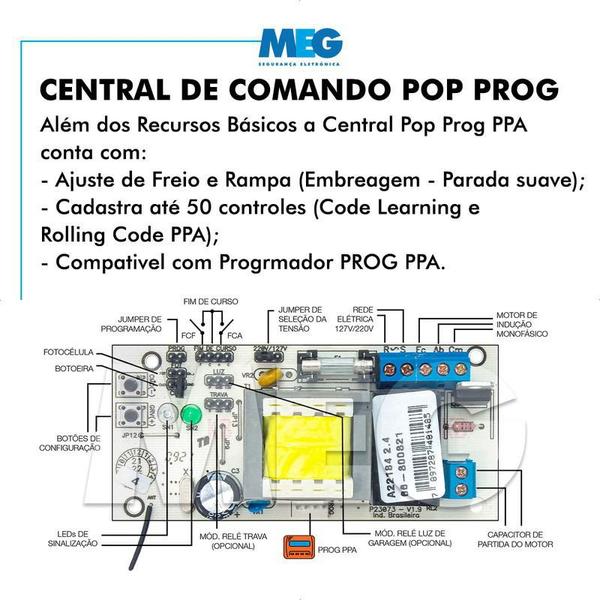 Imagem de Kit 1 Motor Portão Eletrônico 8 Deslizante Ppa 1/4 Cv Rápido